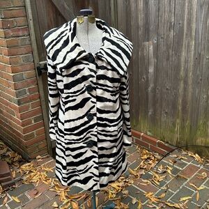 Terry Lewis Classic Luxuries zebra print “fur” coat w/ wide collar & fun buttons